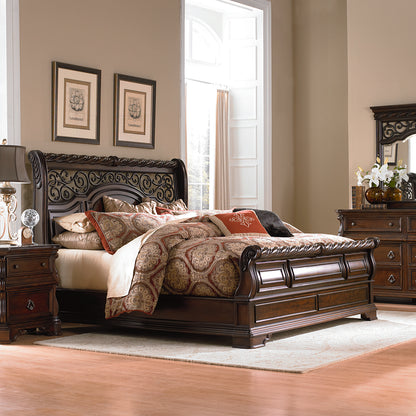 Arbor Place Queen Sleigh Bed, Dresser & Mirror, Chest, Night Stand Bedroom Set