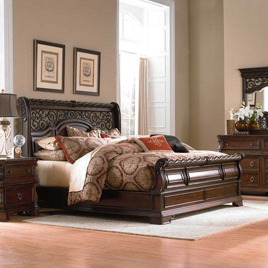 Arbor Place Queen Sleigh Bed, Dresser & Mirror, Chest, Night Stand Bedroom Set