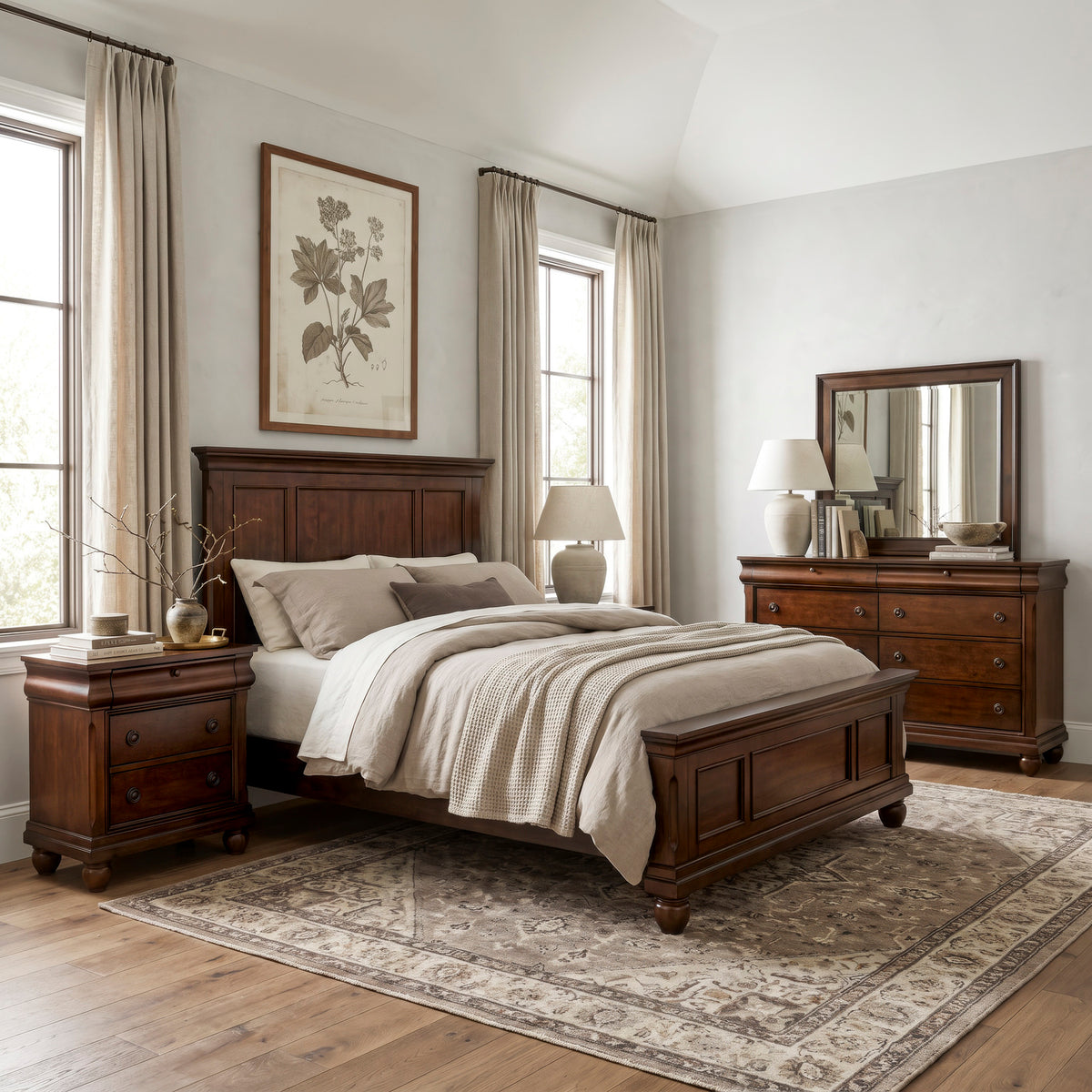 Rustic Traditions Queen Panel Bed, Dresser & Mirror, Night Stand