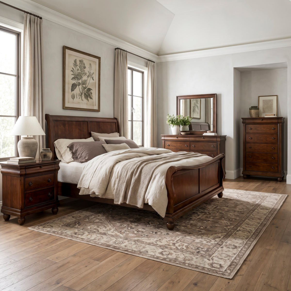 Rustic Traditions Queen Sleigh Bed, Dresser & Mirror, Chest, Night Stand Bedroom Set