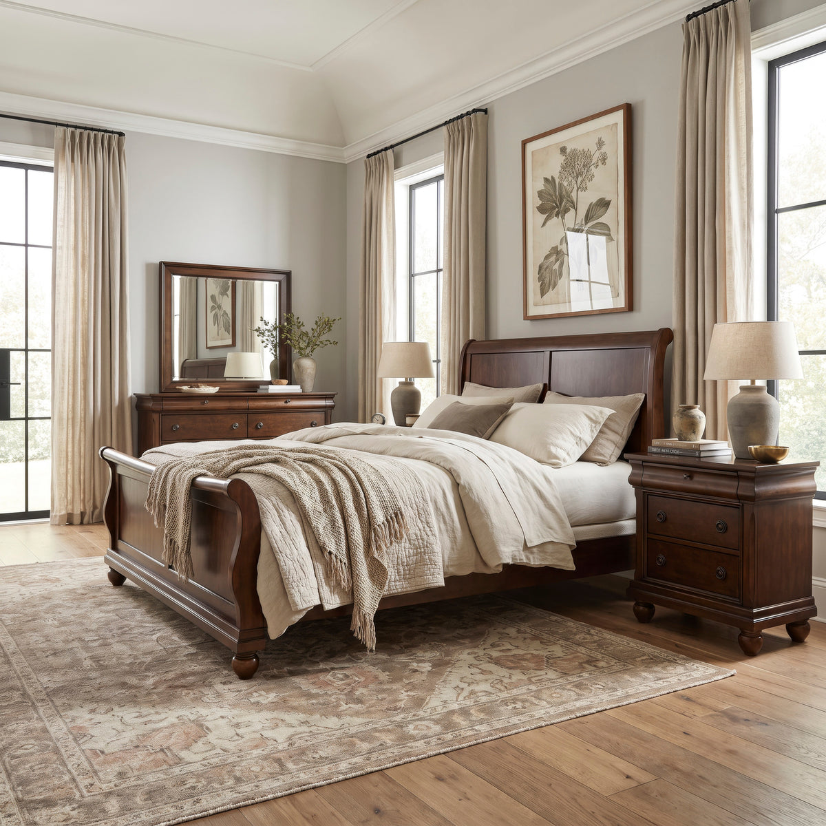 Rustic Traditions Queen Sleigh Bed, Dresser & Mirror, Night Stand Bedroom Set
