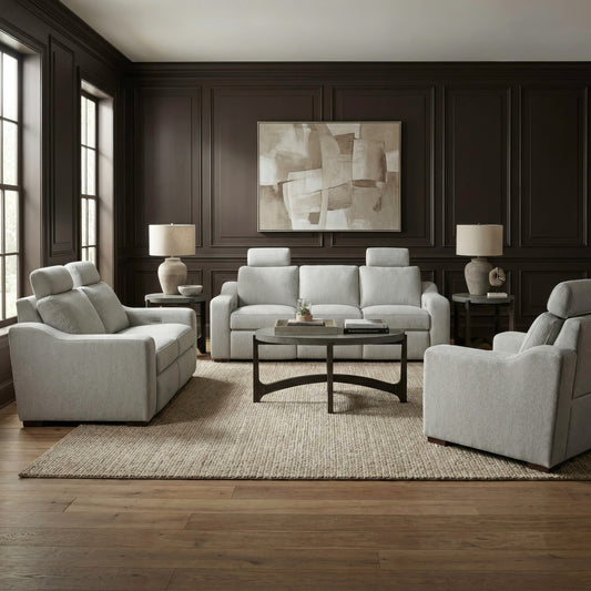 Archer Sofa w/ Loveseat & Recliner (Hampstead Dove Fabric)