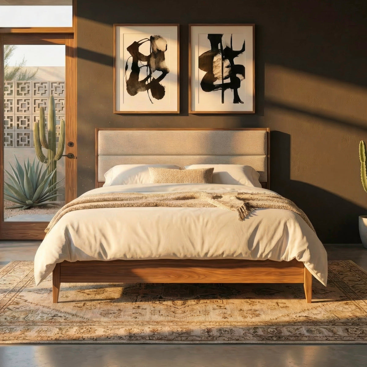 Century Modern King Uph Platform Bed