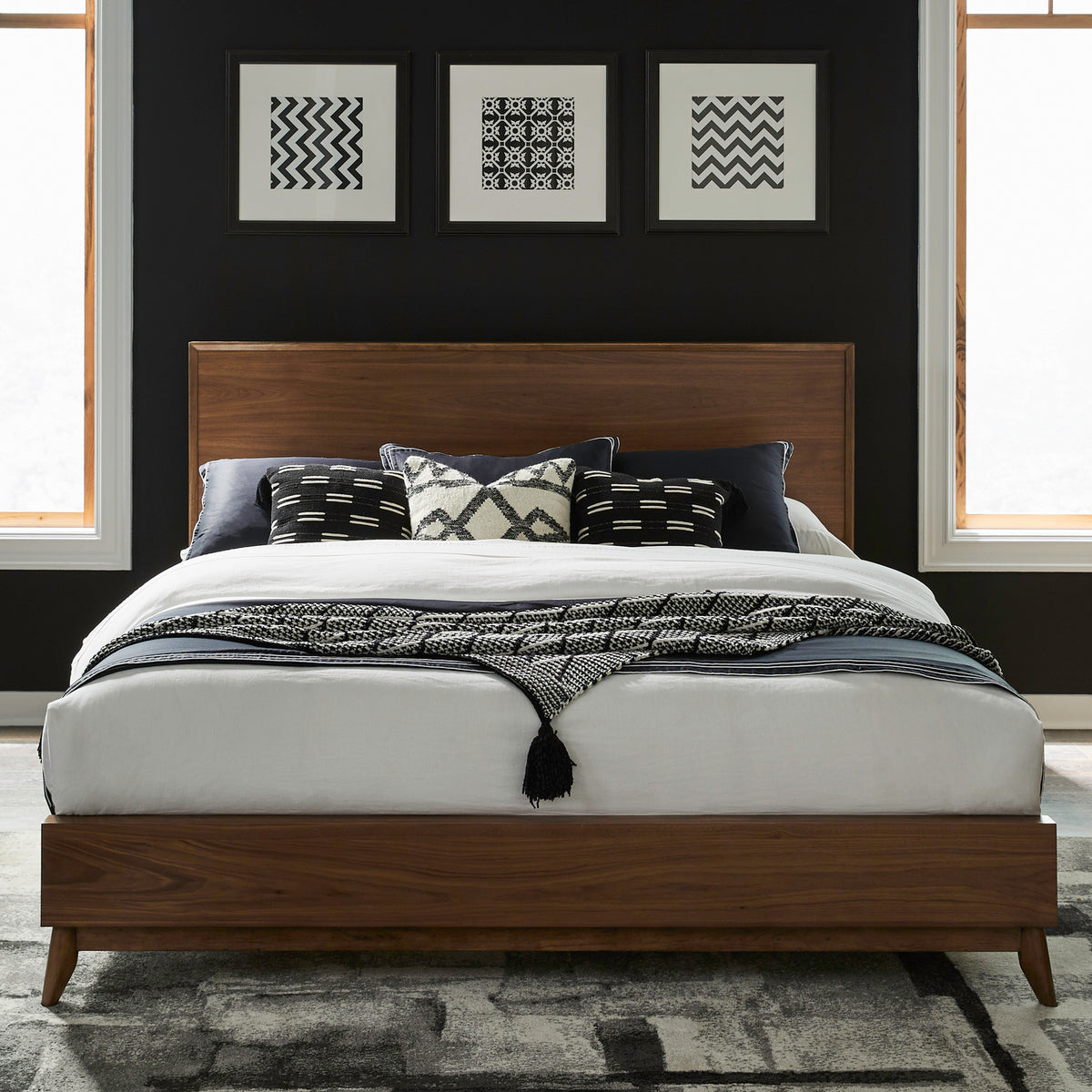 Century Modern Queen Platform Bed, 2 Night Stands