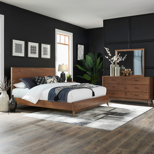 Century Modern Queen Platform Bed, Dresser & Mirror