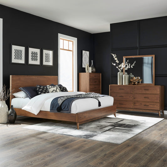 Century Modern Queen Platform Bed, Dresser & Mirror, Chest