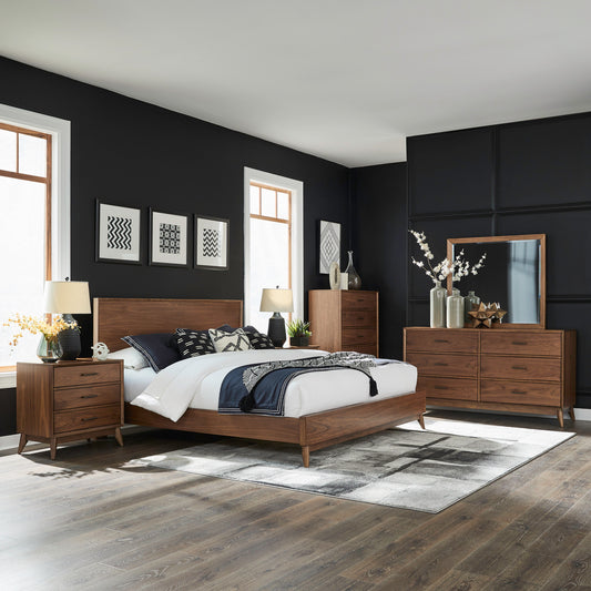 Century Modern Queen Platform Bed, Dresser & Mirror, Chest, Night Stand