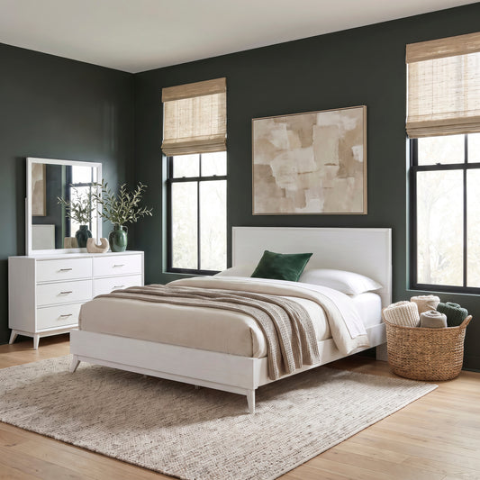 Century Modern Queen Platform Bed, Dresser & Mirror