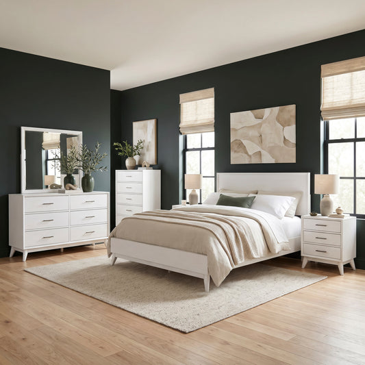 Century Modern Queen Platform Bed, Dresser & Mirror, Chest, Night Stand