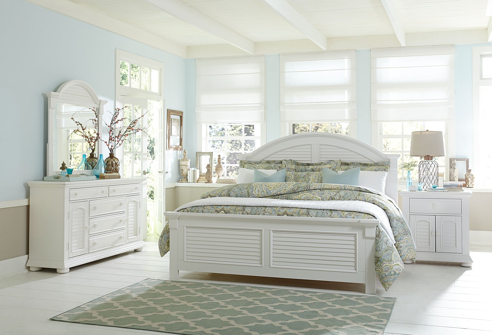 Summer House Queen Panel Bed, Dresser & Mirror, Night Stand