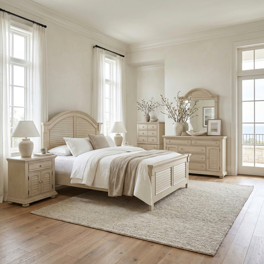 Summer House Queen Panel Bed, Dresser & Mirror, Chest, Night Stand