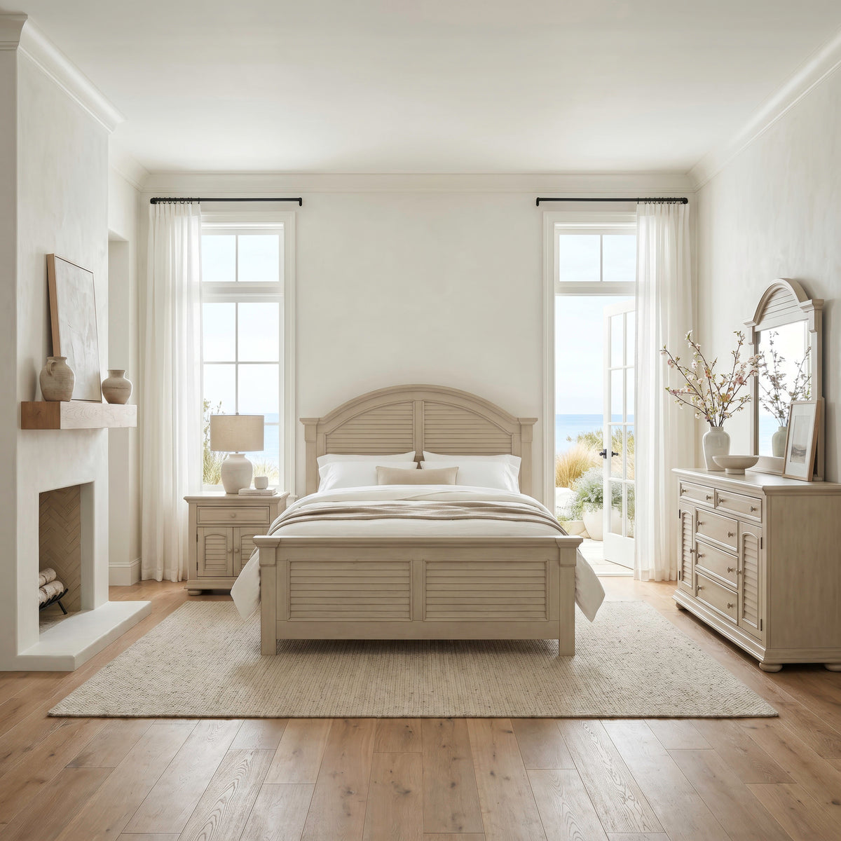 Summer House Queen Panel Bed, Dresser & Mirror, Night Stand