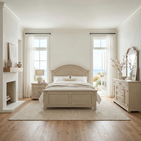 Summer House Queen Panel Bed, Dresser & Mirror, Night Stand