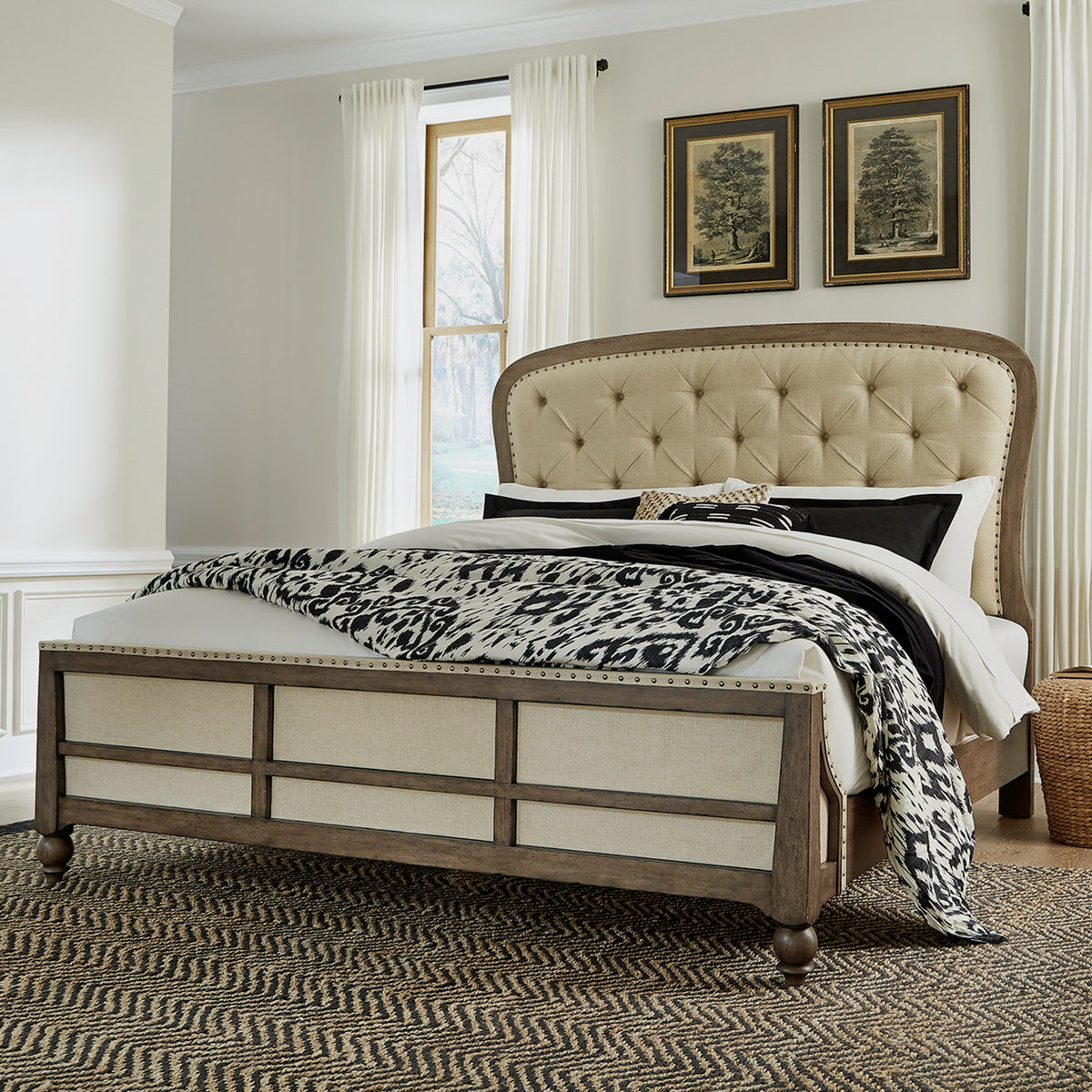 Americana Farmhouse Queen Shelter Bed, 2 Night Stands