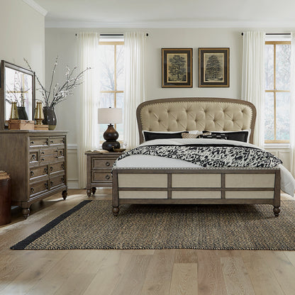 Americana Farmhouse Queen Shelter Bed, Dresser & Mirror, Night Stand Bedroom Set