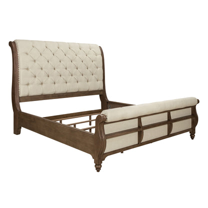 Americana Farmhouse Queen Sleigh Bed, Dresser & Mirror, Chest, Night Stand Bedroom Set