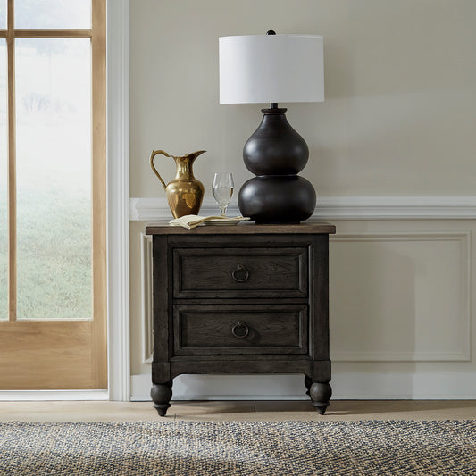 Americana Farmhouse 2 Drawer Night Stand w/ Charging Station - Black