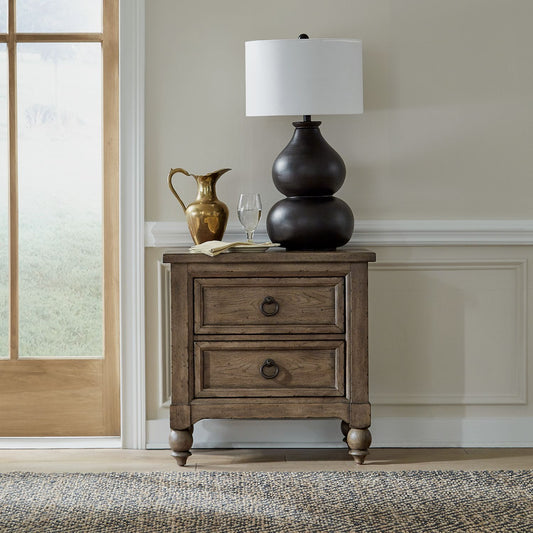 Americana Farmhouse 2 Drawer Night Stand w/ Charging Station