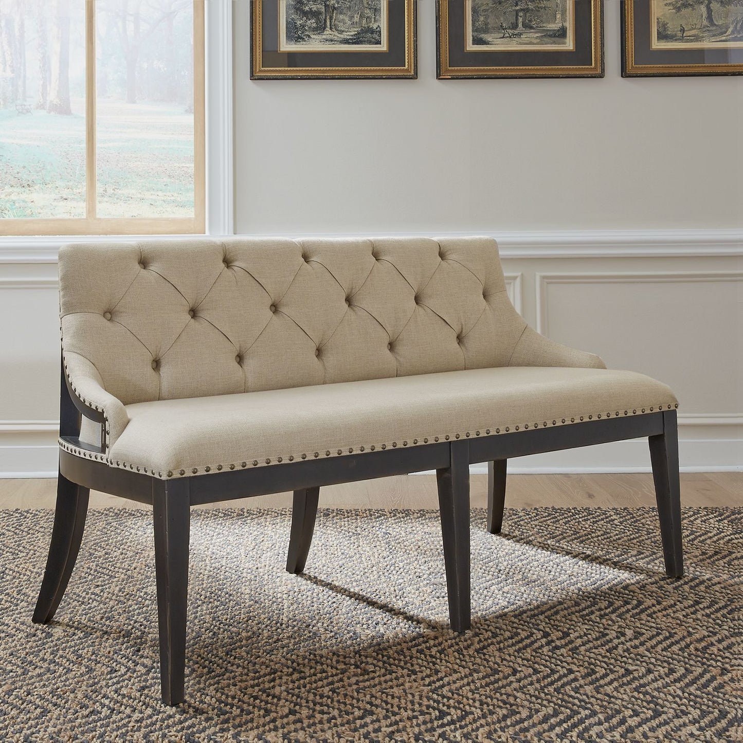 Americana Farmhouse Uph Shelter Dining Bench- Black