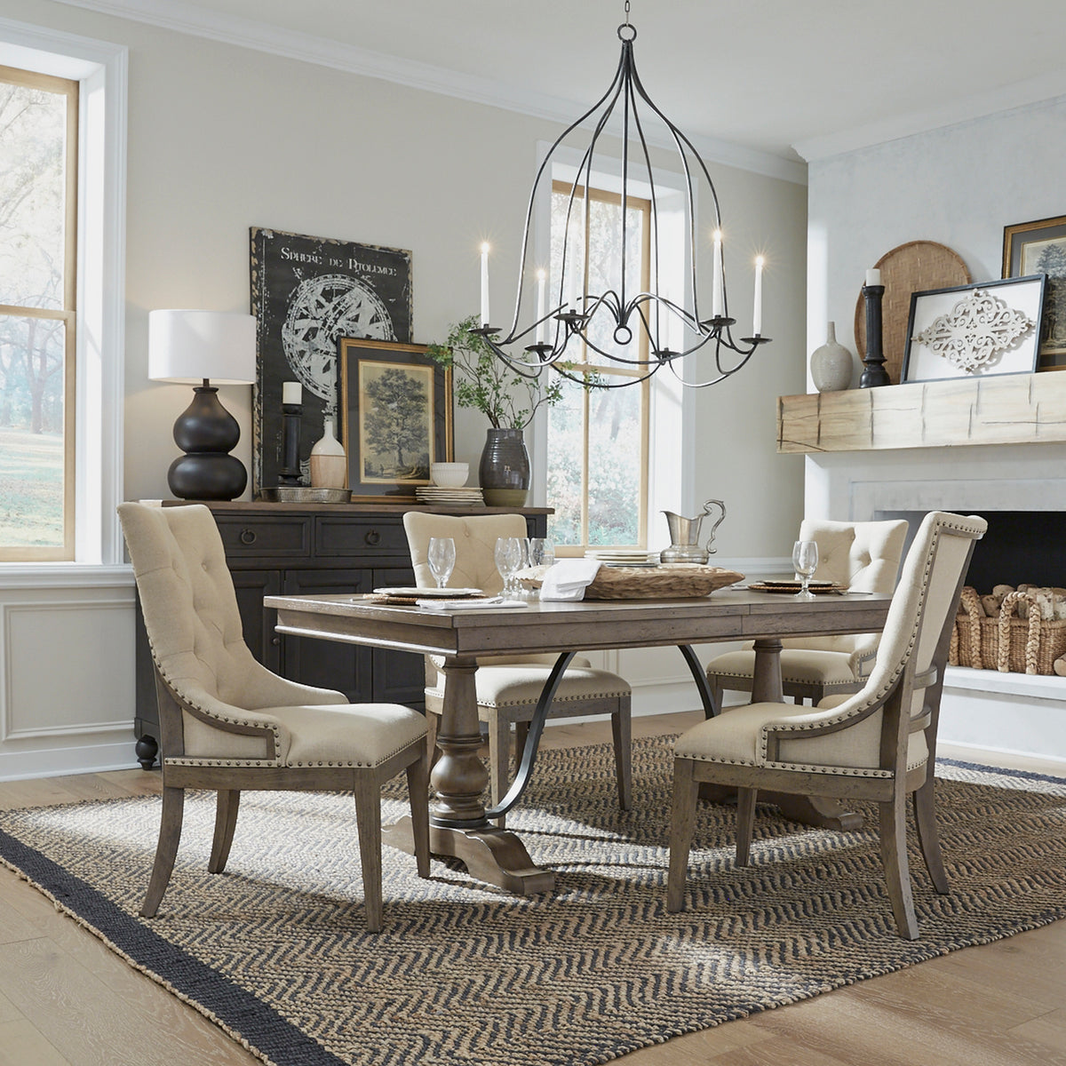 Americana Farmhouse 5 Piece Trestle Table Set
