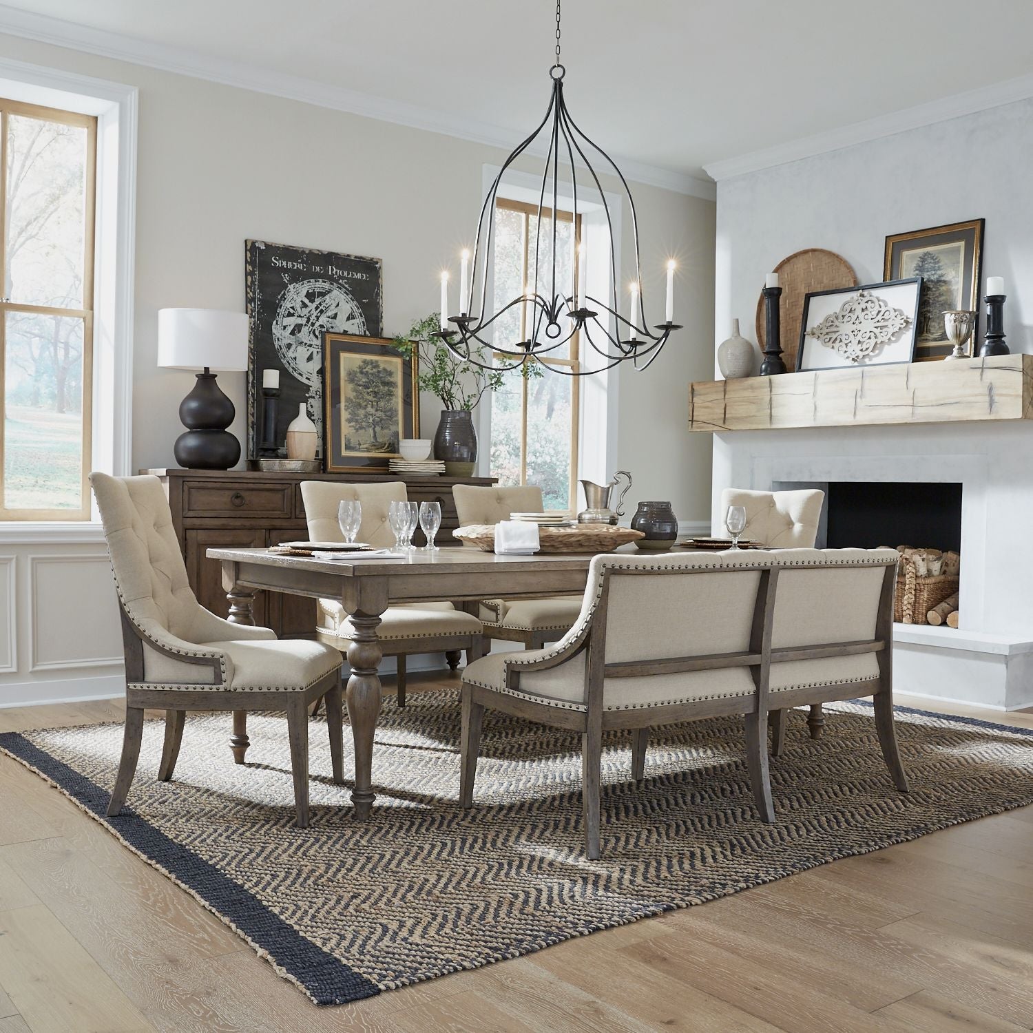 Americana Farmhouse 6 Piece Leg Table Set