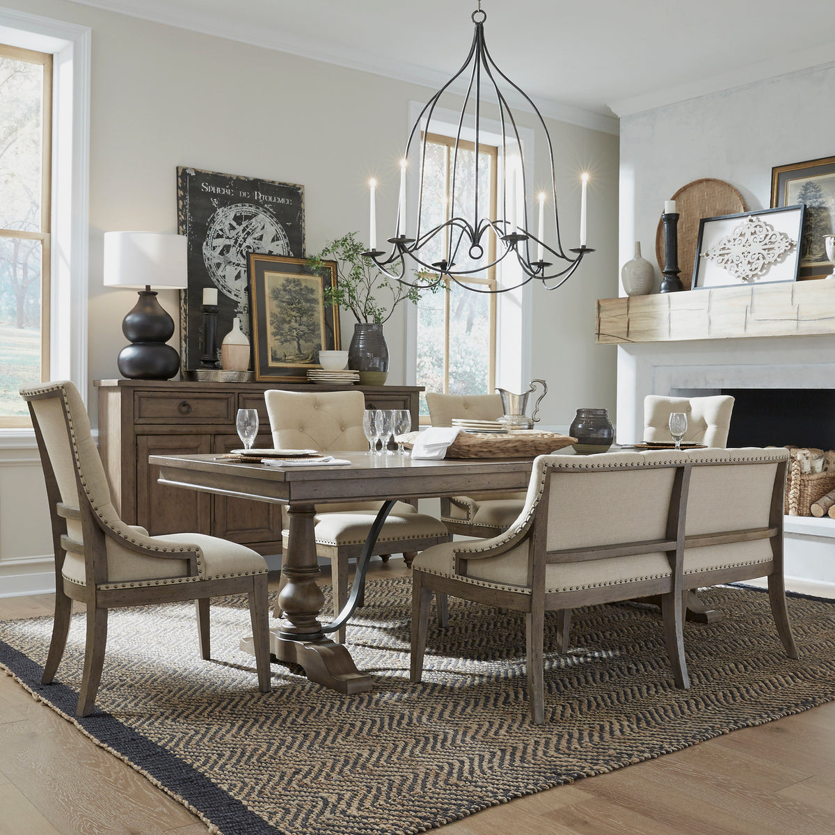 Americana Farmhouse 6 Piece Trestle Table Set