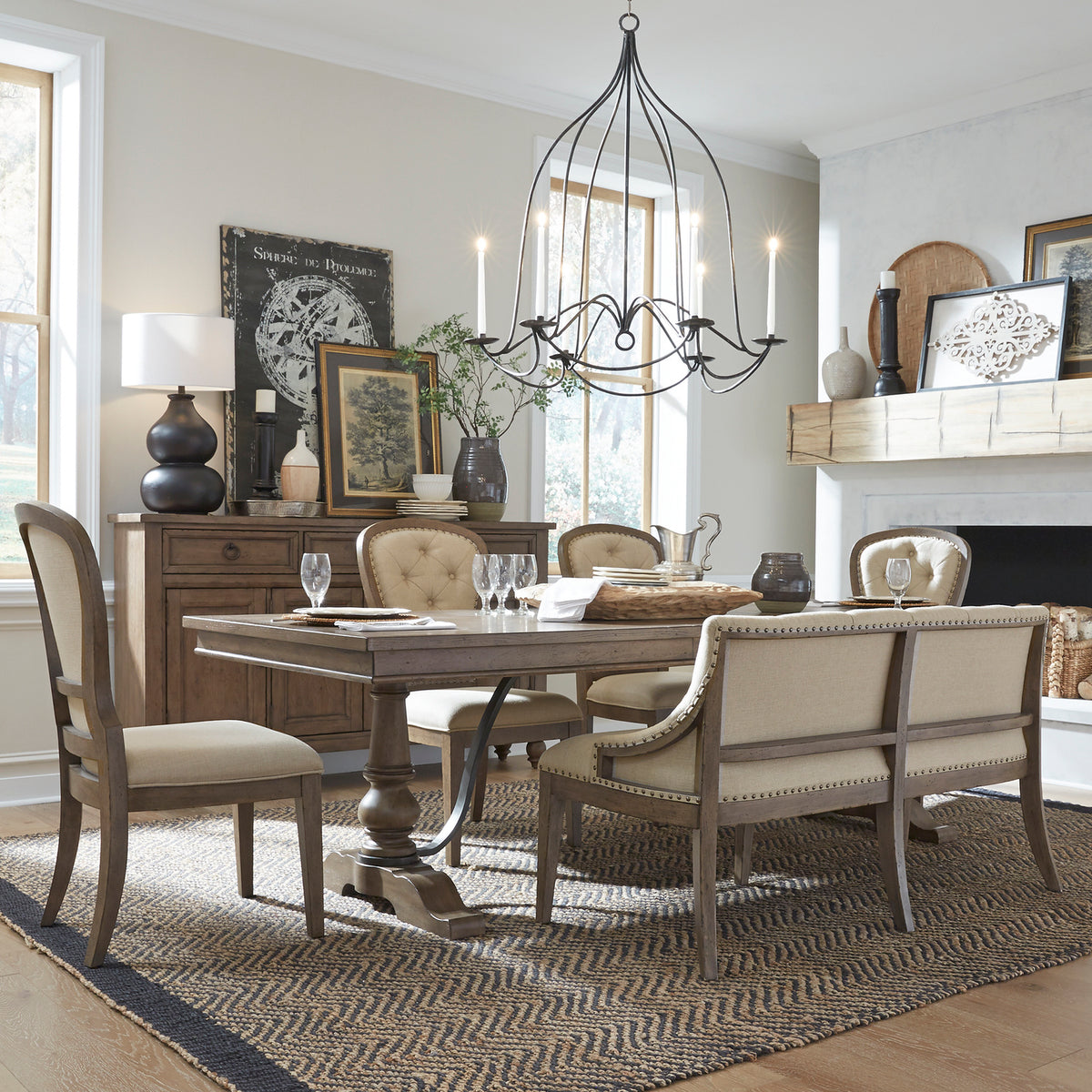 Americana Farmhouse Optional 6 Piece Trestle Table Set
