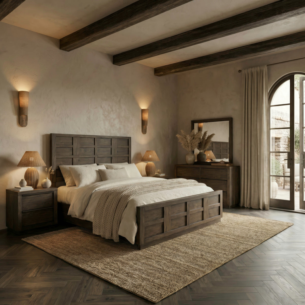 Stillwater Queen Panel Bed, Dresser & Mirror, Night Stand