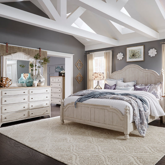 Farmhouse Reimagined Queen Poster Bed, Dresser & Mirror, Chest Bedroom Set