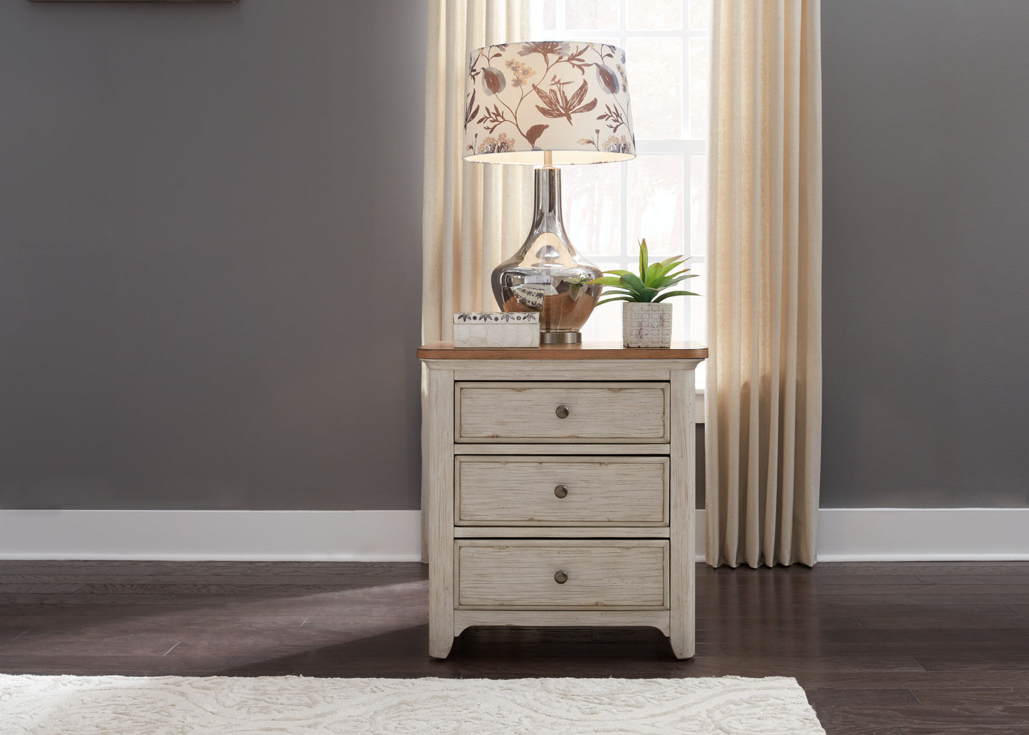 Farmhouse Reimagined 3 Drawer Night Stand w/ Charging Station