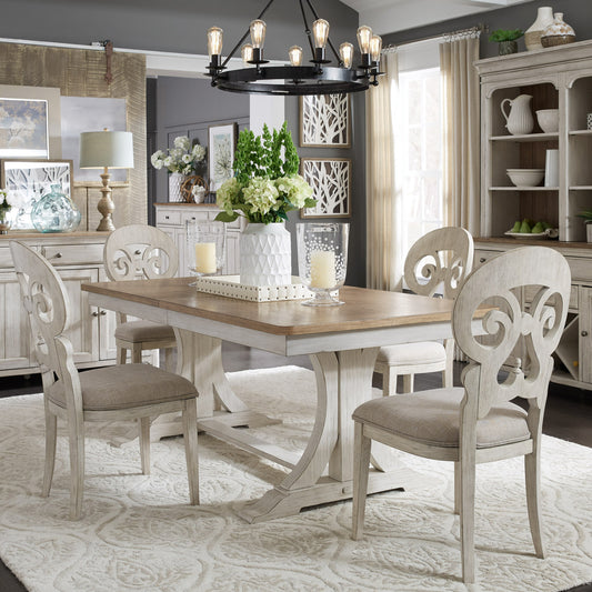 Farmhouse Reimagined 5 Piece Trestle Table Set