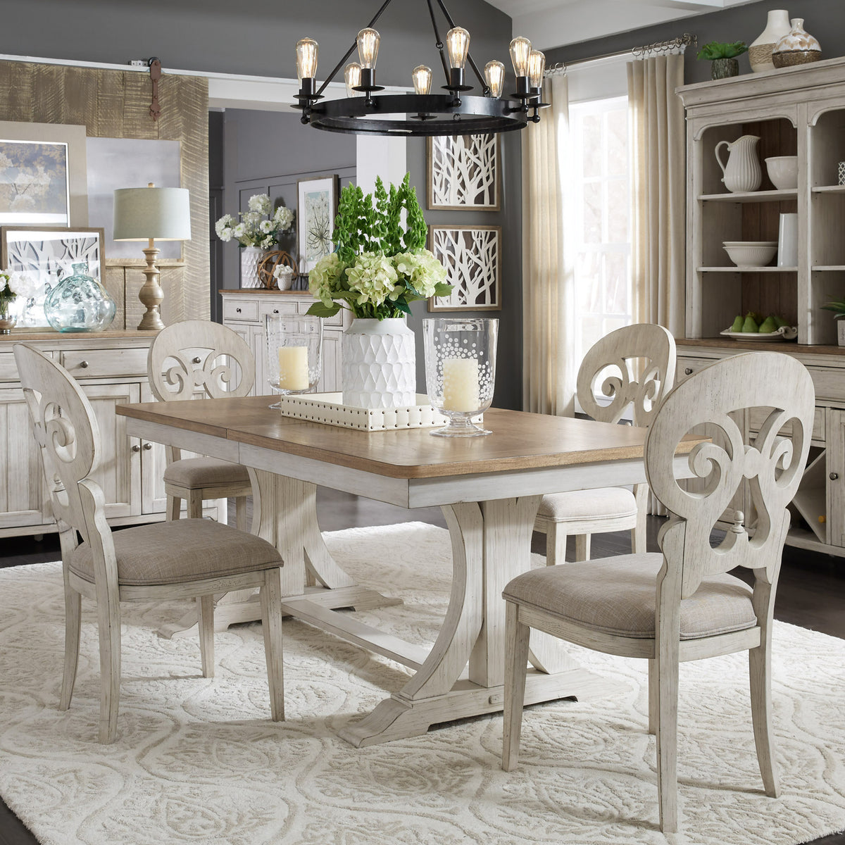 Farmhouse Reimagined 7 Piece Trestle Table Set