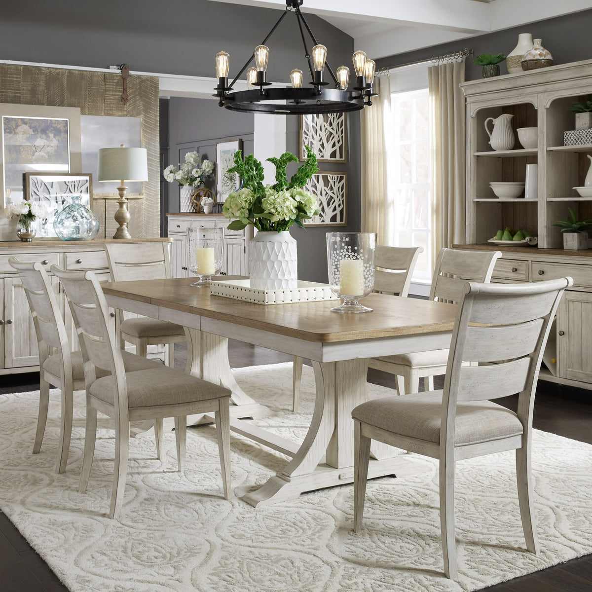 Farmhouse Reimagined Opt 7 Piece Trestle Table Set