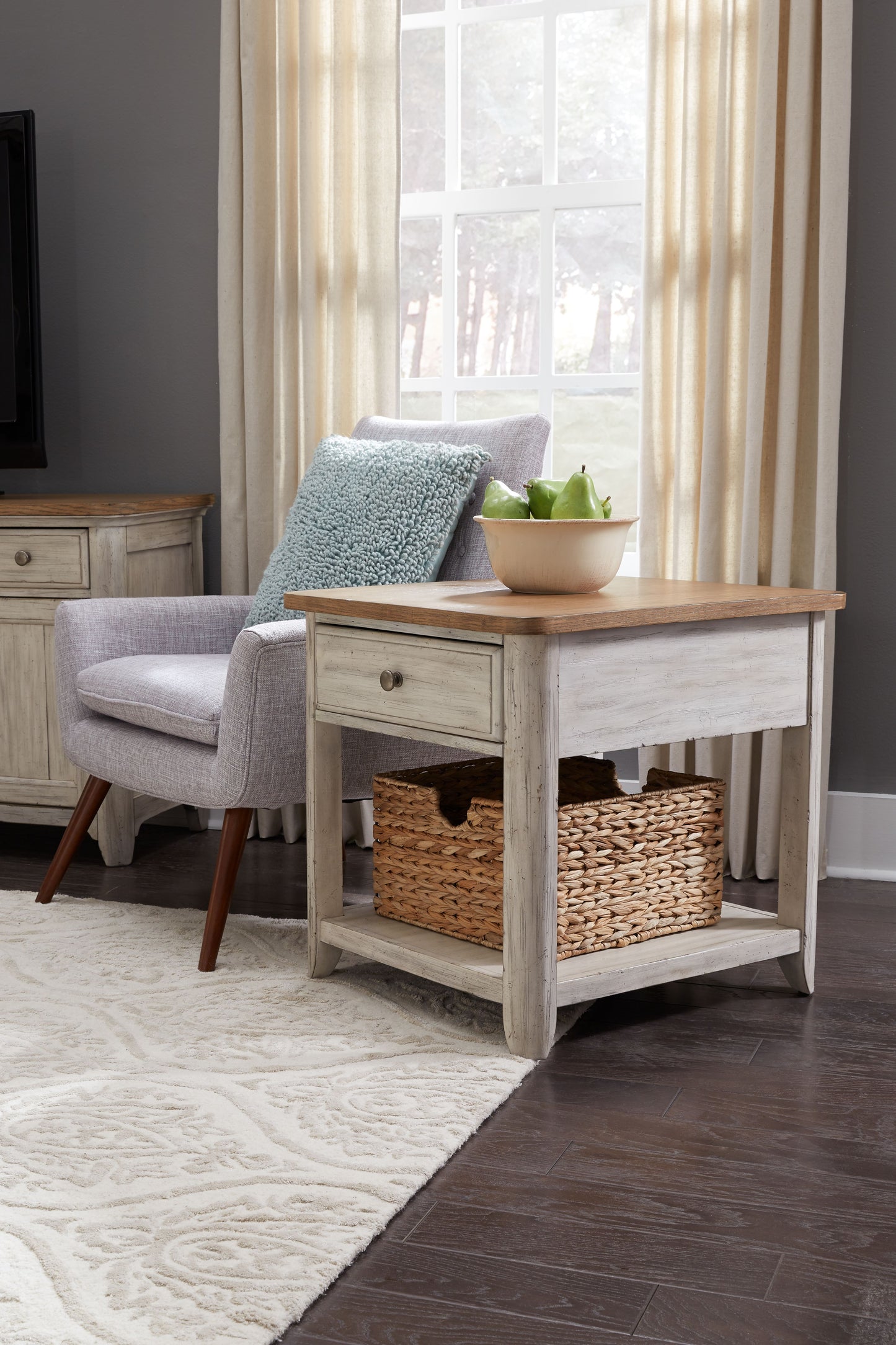Farmhouse Reimagined End Table with Basket