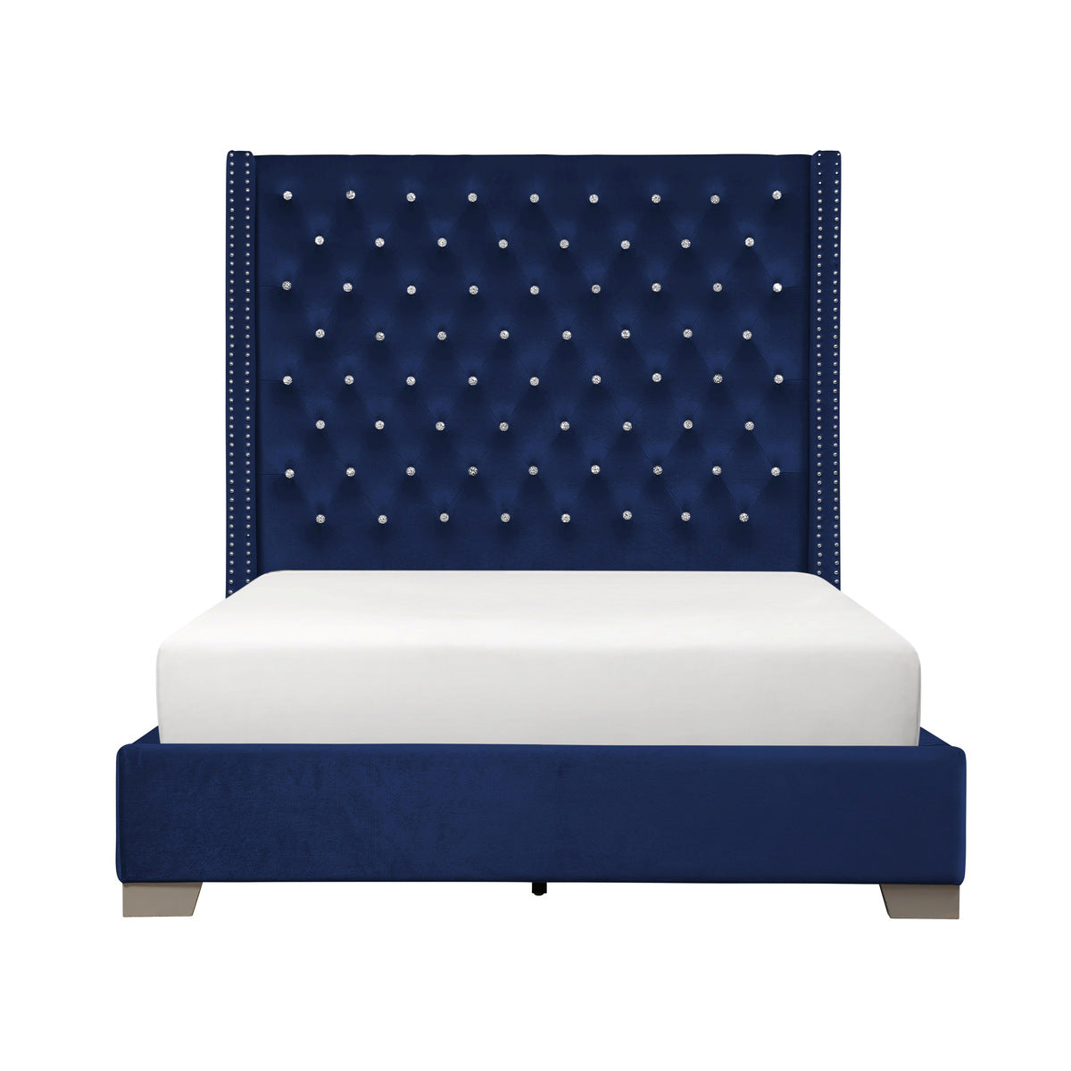 Uphl Velvet Qn Bed, Blue