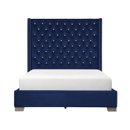 Uphl Velvet Qn Bed, Blue