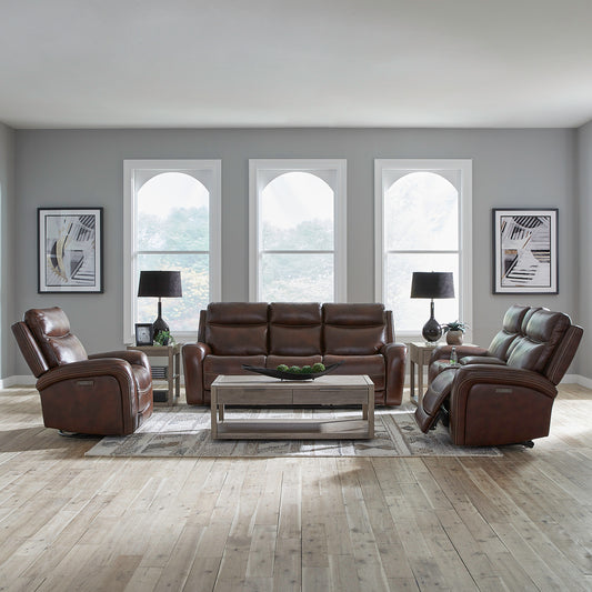 Blair Sofa w/ Loveseat & Recliner (Cognac Leather)