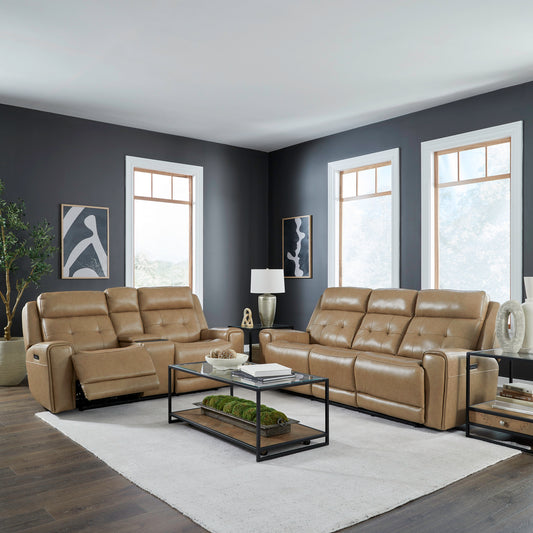 Carrington Sofa & Loveseat (York Sand Leather)