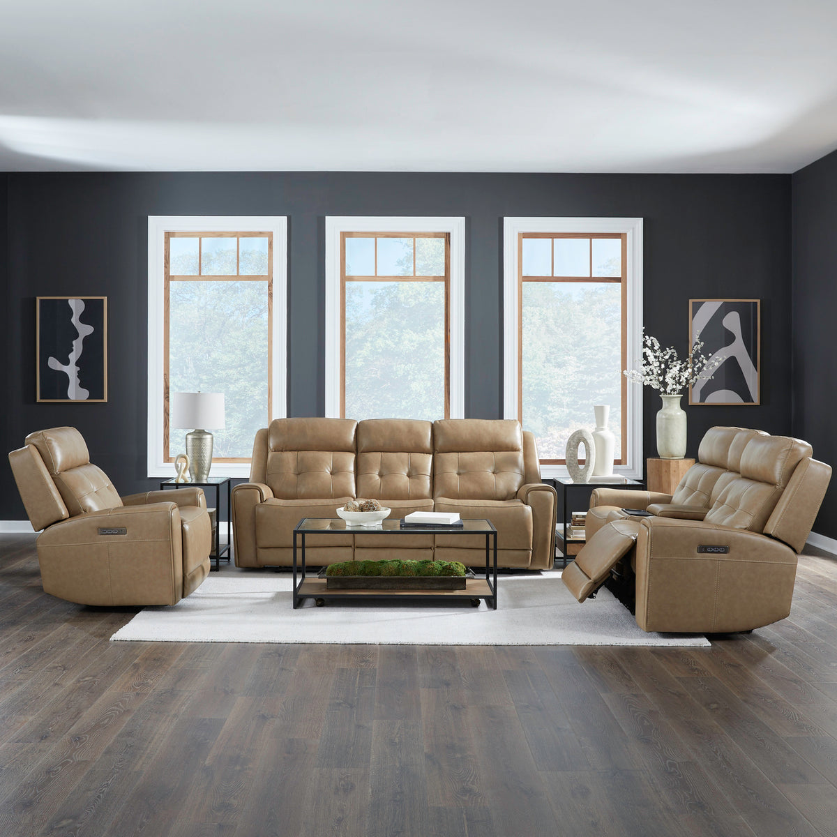 Carrington Sofa w/ Loveseat & Recliner (York Sand Leather)