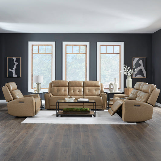 Carrington Sofa w/ Loveseat & Recliner (York Sand Leather)