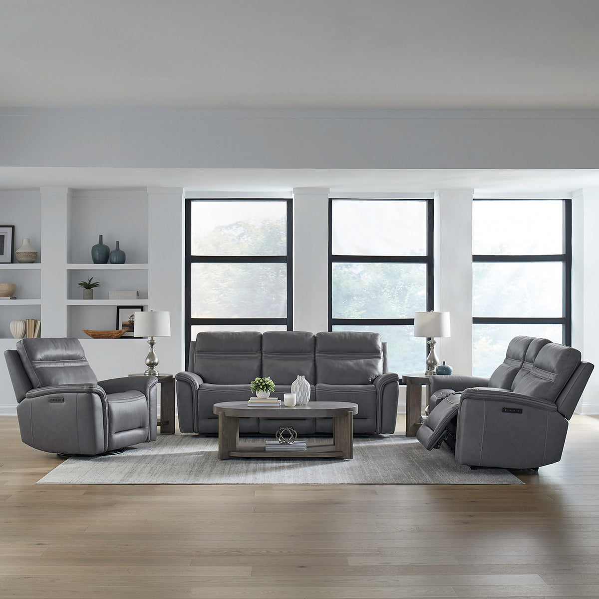 Cooper Sofa w/ Loveseat & Recliner (Blue Gray Leather)
