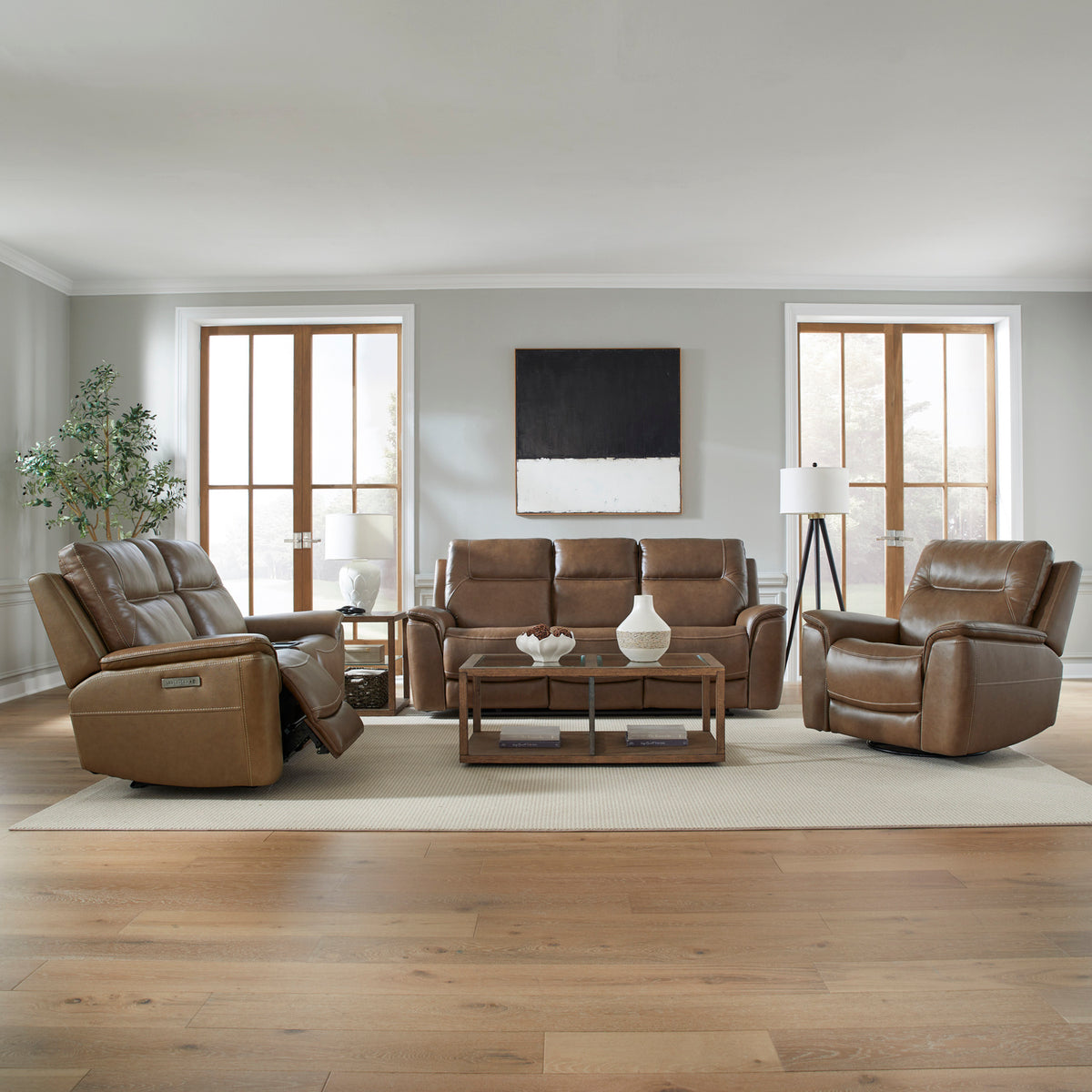 Collins Sofa w/ Loveseat & Recliner (York Chestnut Leather)