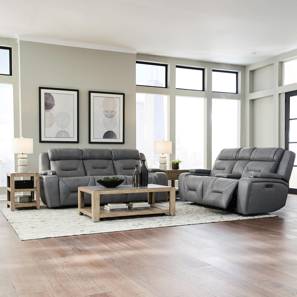 Chapman Sofa & Loveseat (Aline Blue Gray Leather)