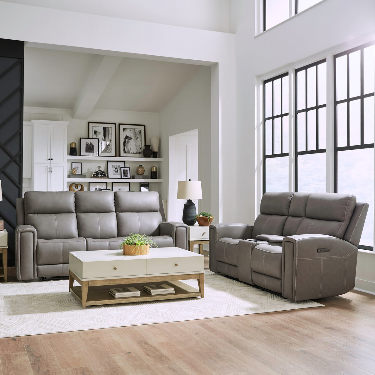 Camden Sofa & Loveseat (Aline Light Gray Leather)