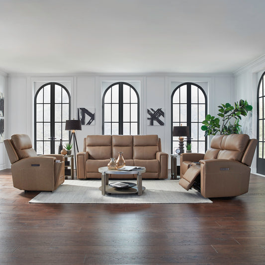 Camden Sofa w/ Loveseat & Recliner (Aline Toast Leather)