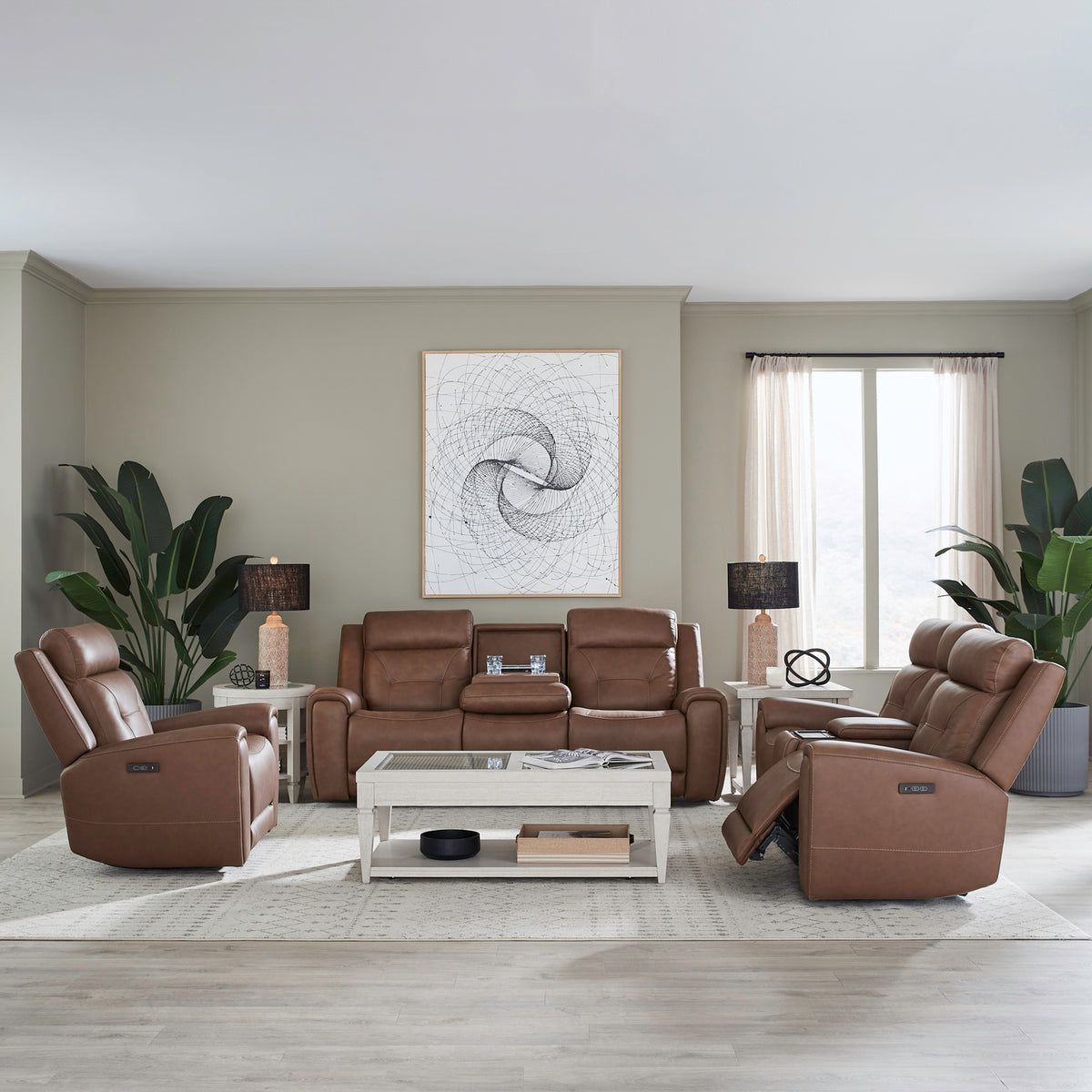 Beckham Sofa w/ Loveseat & Recliner (Aline Saddle Leather)