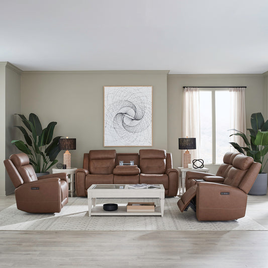 Beckham Sofa w/ Loveseat & Recliner (Aline Saddle Leather)