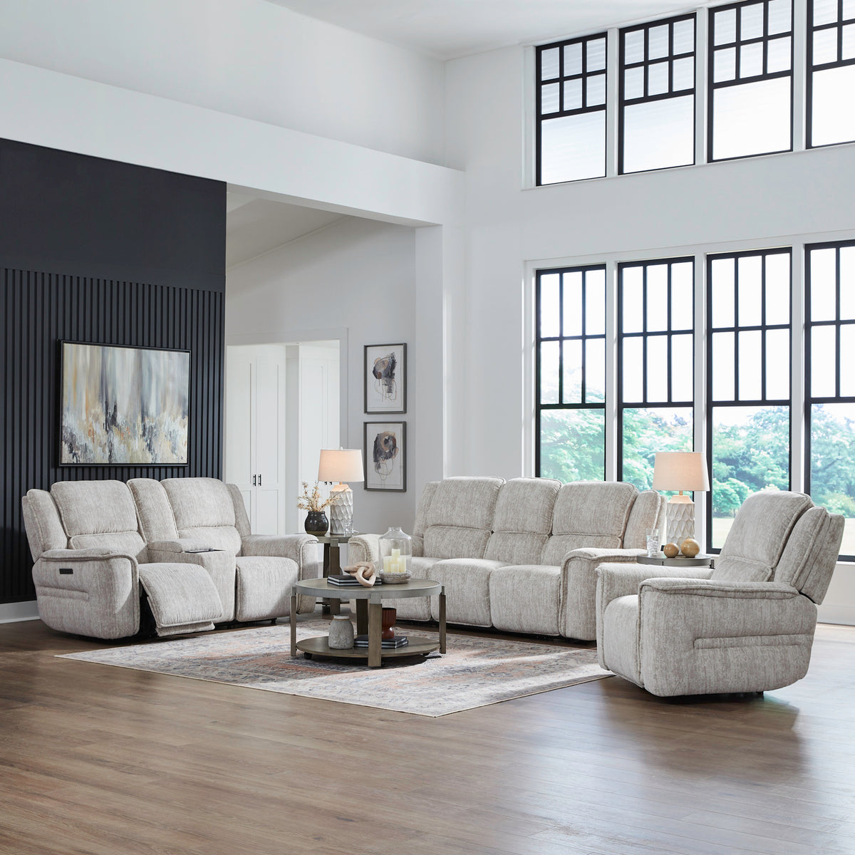 Clayton Sofa w/ Loveseat & Recliner (Galactic Parchment Fabric)