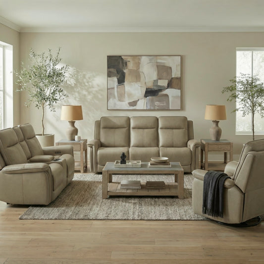 Cora Sofa w/ Loveseat & Recliner (Aline Cashmere Leather)