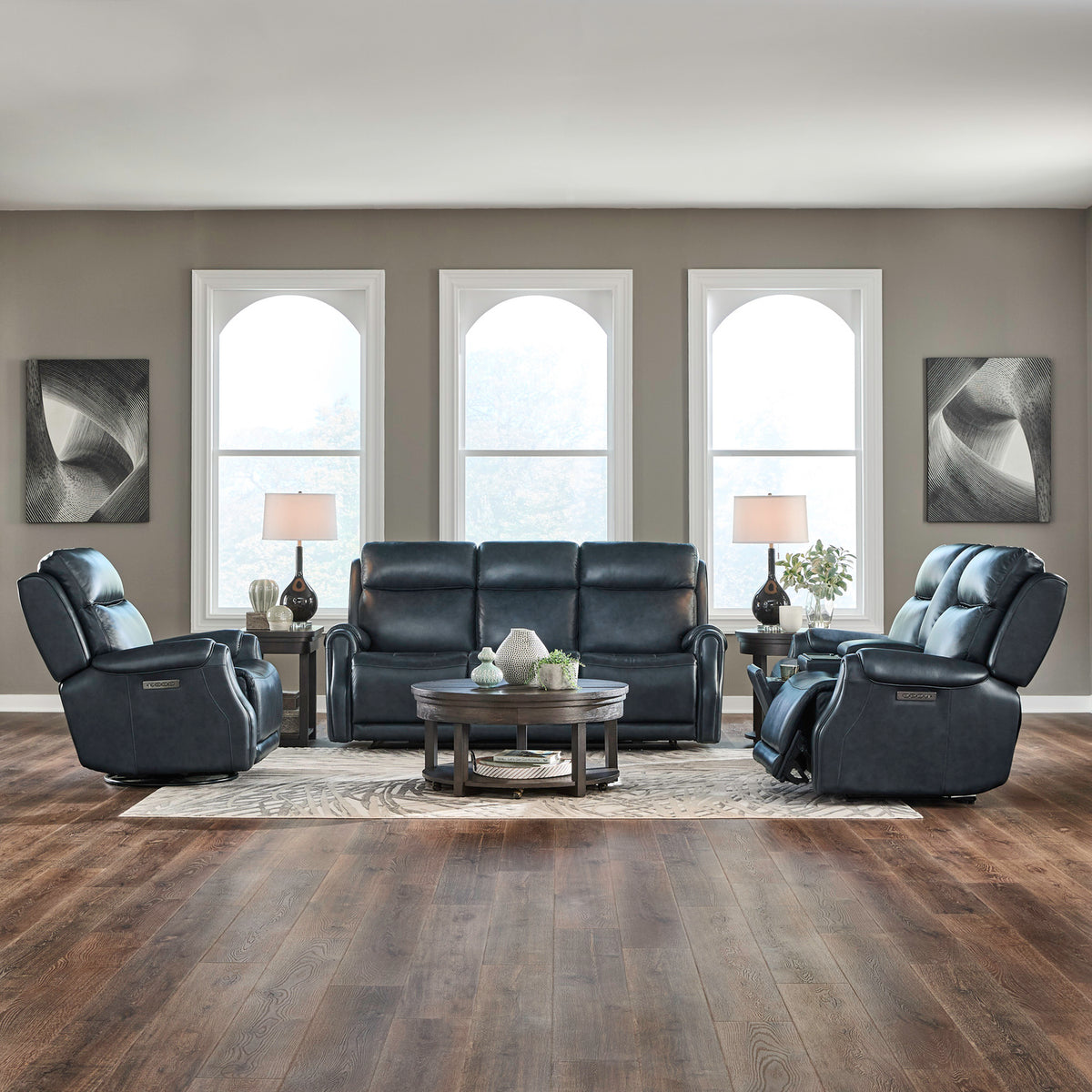 Clinton Sofa w/ Loveseat & Recliner (Carmel Slate Leather)